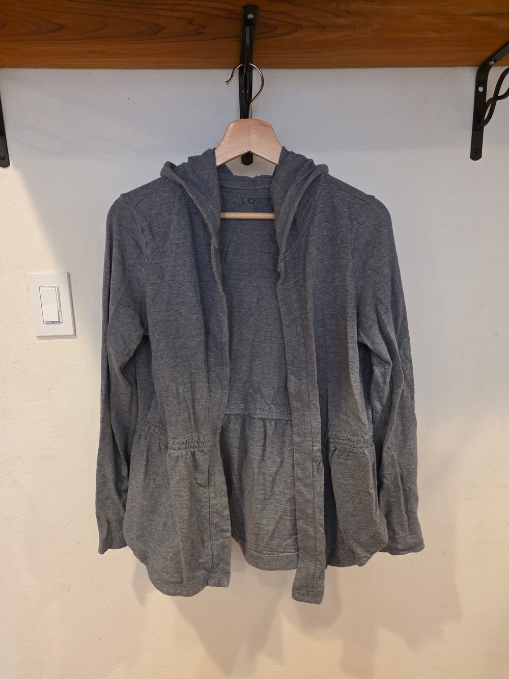 LOFT Gray Hooded Open Cardigan